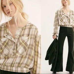 Free People It's a Good Life Plaid Big Button Crop